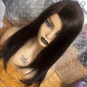 Sleek Straight Brown Women’s Wig with Natural pre part 100% human hair